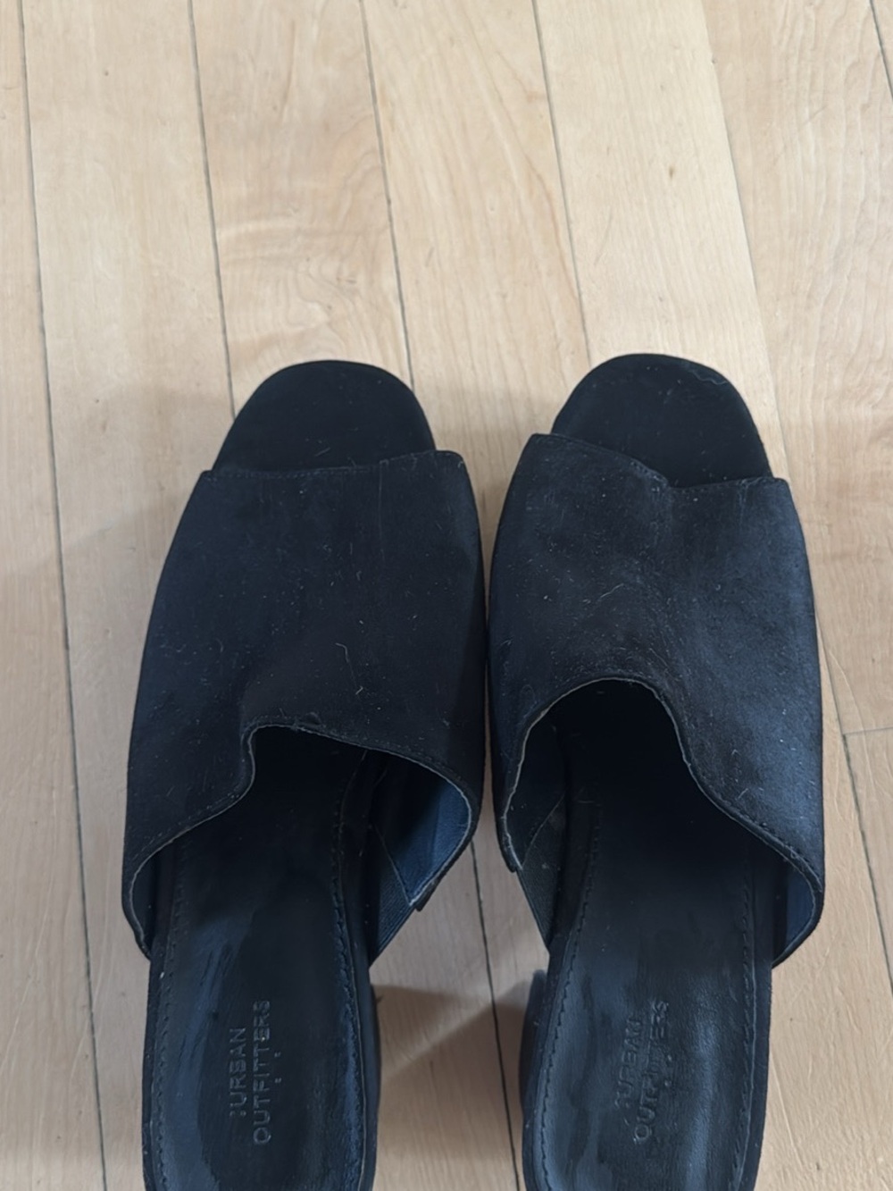 Urban Outfitters Black Suede Open-Toe Slide Mules